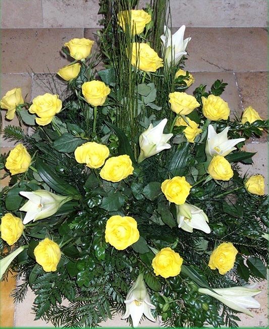 Gelbe Rosen und weiße Lilien - Bestellnr. G 308