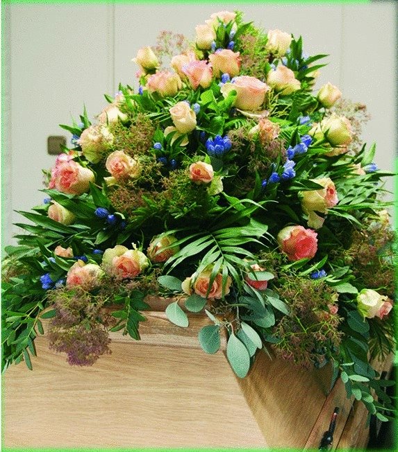 Lachsfarbene Rosen mit blauen und grünen Akzenten - Bestellnr. Sb 517